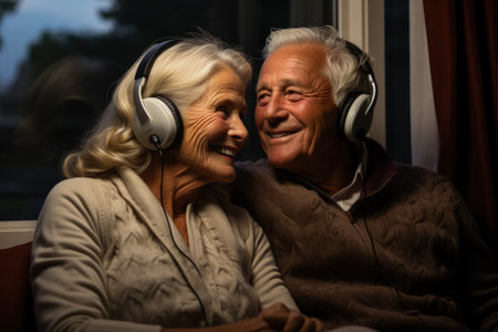 Older couple relaxing enjoying their favorite show on a digital streaming serviceの素材