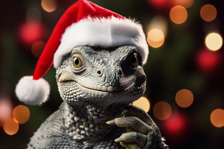African Grey Parrot with mistletoe and elf hat for New Year isolated on a white backgroundの素材