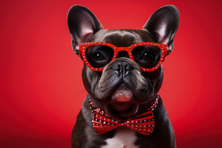 New Years French Bulldog in festive glasses isolated on a gradient backgroundの素材