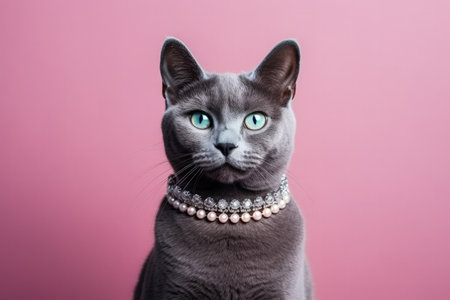 Russian Blue cat with 2023 tiara for New Year background with empty space for textの素材