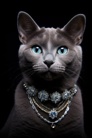 New Years Russian Blue cat with 2023 tiara and necklace isolated on a white backgroundの素材