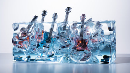 Aesthetic symphony portrayed in a musical note ice sculpture isolated on a white backgroundの素材
