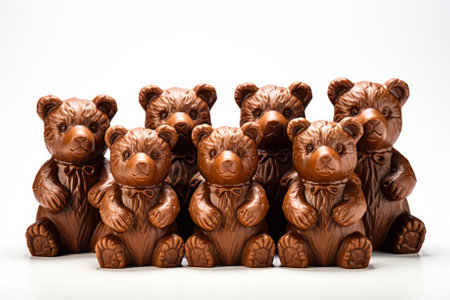 Wooden bears on a white background, close-up, isolatedの素材