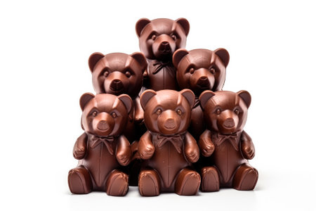 Group of chocolate bears on white background. Studio shot. Isolated.の素材