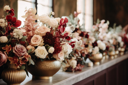 Organic Thanksgiving Floral Arrangements displayed in sophisticated tones of deep merlot red blush peach sage green and pearl white huesの素材