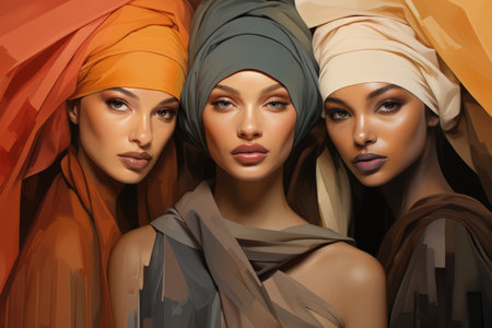 Artistic portrayal of diverse feminine beauty in muted empowering tint paletteの素材