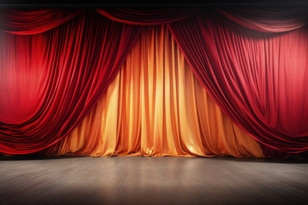 Unoccupied circus stage draped silks awaiting performance background with empty space for textの素材