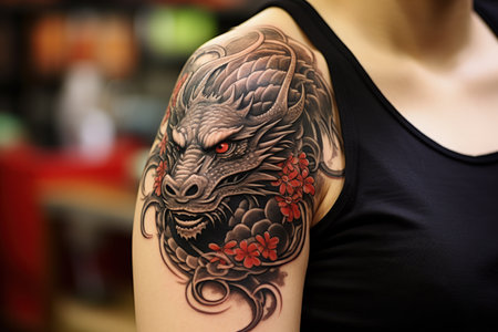 Intricate dragon tattoo design symbolizing strength for the Year of Dragonの素材