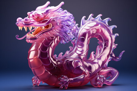 Dragon balloon art for New Year street performance isolated on a magenta gradient backgroundの素材