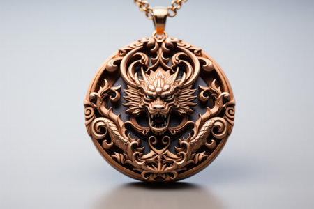 Dragon-themed pendant necklace symbolising Year of the Dragon isolated on a white backgroundの素材