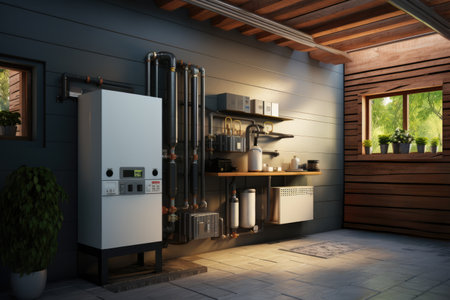 Energy-efficient boiler system incorporated in a contemporary interior designの素材