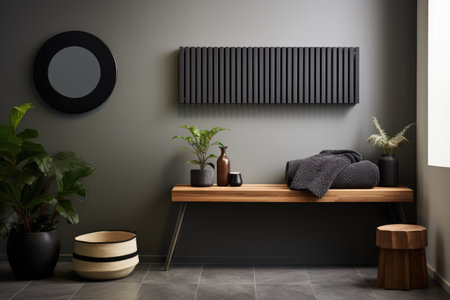 Sleek wall-mounted electric radiator in a Scandinavian-style interiorの素材
