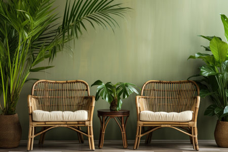 Eco-friendly bamboo furniture set background with empty space for textの素材