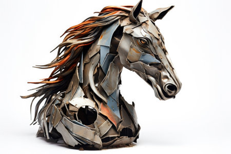 Art sculpture made from recycled metal scraps isolated on a white backgroundの素材
