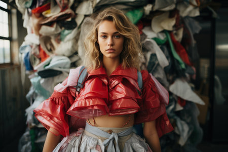 Model posing in a chic outfit made from recycled textile materialsの素材