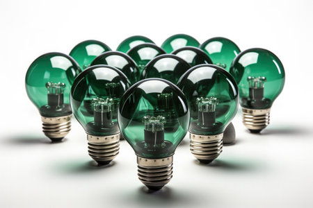 LED light bulbs symbolizing energy efficiency isolated on a white backgroundの素材