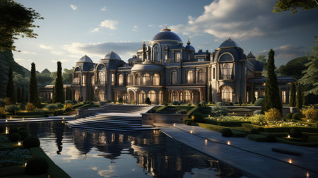 Luxurious 3D-rendered mansions showcasing opulence in premium metaverse propertiesの素材