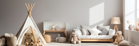 Soothing minimalistic childs room creating a peaceful clutter-free space for kidsの素材