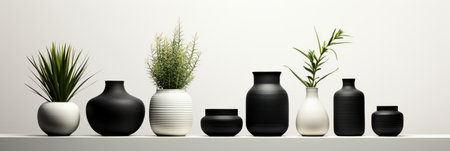 Monochrome minimalist decor items arranged tastefully isolated on a white backgroundの素材