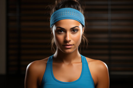 Runner wearing headband to absorb sweat background with empty space for textの素材
