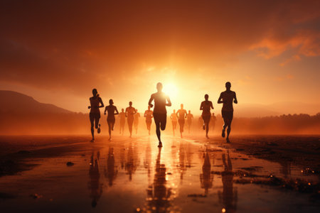 Runners sprint start dynamic motion background with empty space for textの素材