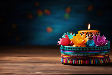 Cinco de Mayo themed candle and centerpiece crafts background with empty space for textの素材
