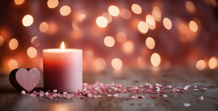 Love-themed handmade Valentines Day candles background with empty space for textの素材