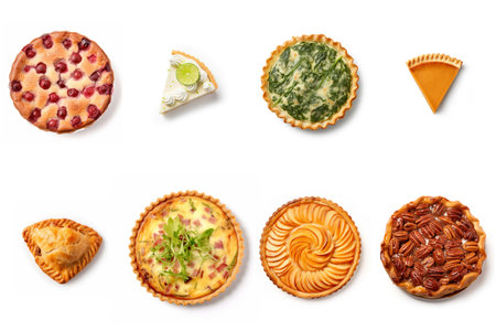 collection of various homemade pie on white background. each one is shot separatelyの素材
