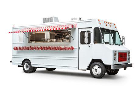 Minimalist Christmas food truck isolated on a white backgroundの素材