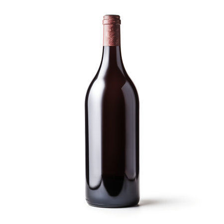A bottle of Grenache wine side view isolated on white backgroundの素材