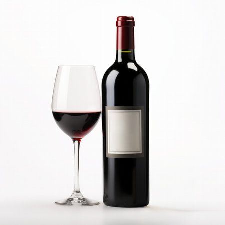 A bottle of Shiraz wine side view isolated on white backgroundの素材