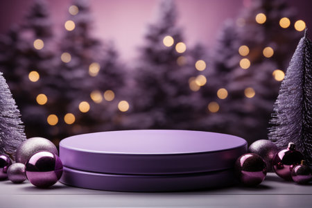 Velvety Purple Christmas Background with a Velvet Podium Mockupの素材