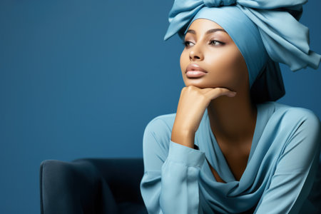 Portrait of a beautiful young woman in turban and turbanの素材