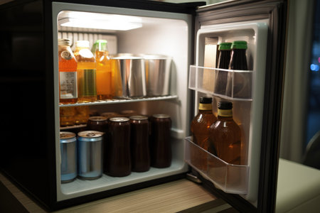 Refrigerator full of food and drinks, close-up viewの素材