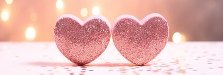 Twin Hearts Adorned with Pink Glitter Sparkles Embodying the Essence of Valentines Day Atmosphereの素材