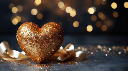 Sparkling Gold Heart Symbolizing Love for Valentines Dayの素材