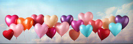 Heart Shaped Balloons Floating Against a Pastel Rainbow with White Lighting Backgroundの素材