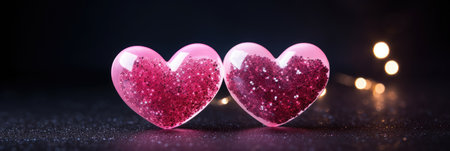 Twin Hearts Adorned with Pink Glitter Sparkle Embodying Valentines Day Atmosphereの素材