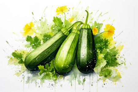 Zesty Watercolor Zucchini Artistry on White Backgroundの素材