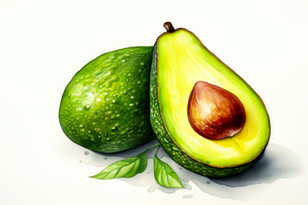 Artistic Avocado Watercolor Showcase on White Backgroundの素材