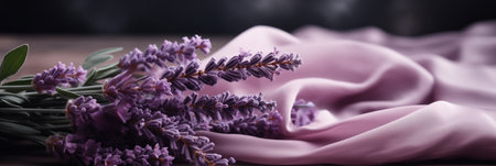 Lavender flowers on a dark background. Beautiful bouquet of lavender.の素材
