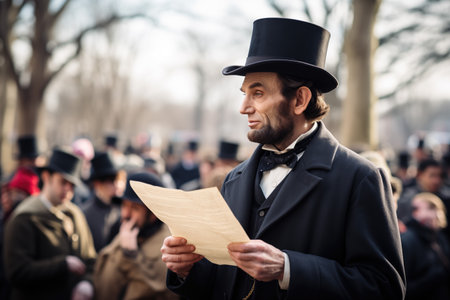 Abraham Lincoln impersonator reading Gettysburg Addressの素材