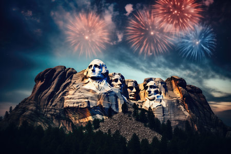 Mount Rushmore with fireworks celebrationの素材