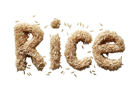 The word Rice composed of rice grains isolated on a transparent backgroundの素材