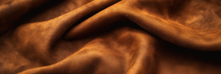 Close up of textured brown leather material with natural folds, ideal for luxury or craftsmanship conceptsの素材
