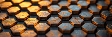 Abstract pattern of hexagon tiles in warm lighting, suitable for backgrounds and textures in modern design conceptsの素材