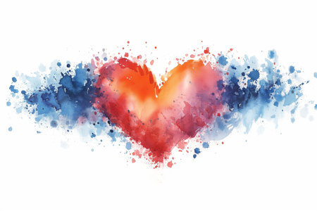 Abstract watercolor painting of a heart with a splash effect, symbolizing love and passion, possibly related to Valentines Dayの素材
