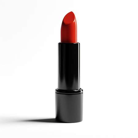 Red lipstick in a black tube isolated on a white background, cosmetics conceptの素材