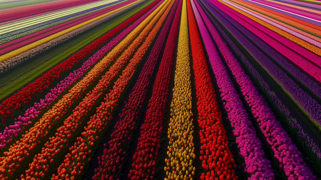 Colorful tulip fields in Netherlands, Europe. Colorful flowers background.の素材