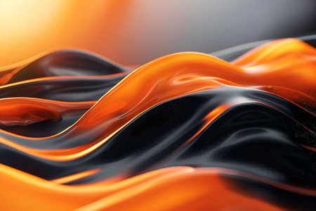 Abstract orange and black gradient background with smooth wave pattern and copy space, potentially suitable for Halloween themed designs or modern art concept presentationsの素材